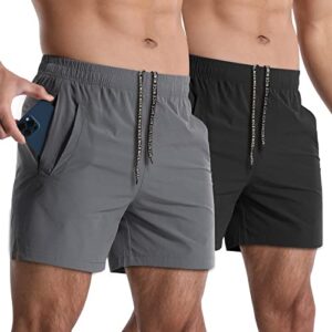 lempue 2 pack workout gym shorts for men 5 inch lightweight running shorts quick dry sports athletic shorts with pockets