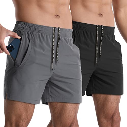 Lempue 2 Pack Workout Gym Shorts for Men 5 Inch Lightweight Running Shorts Quick Dry Sports Athletic Shorts with Pockets