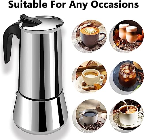 DITOSH Stovetop Espresso Maker Stainless Steel Moka Pot Espresso Maker Percolator Italian Coffee Maker Capable Moka Coffee Machine Cafe Percolator Maker for Home & Camping-4Cup