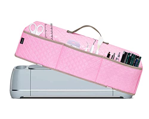 Ginsco Dust Cover Compatible with Cricut Explore Air 2, Cricut Maker 3, Cricut Explore 3, Cover with 3 Front Pockets for Accessories Supplies Tools Pens Pink
