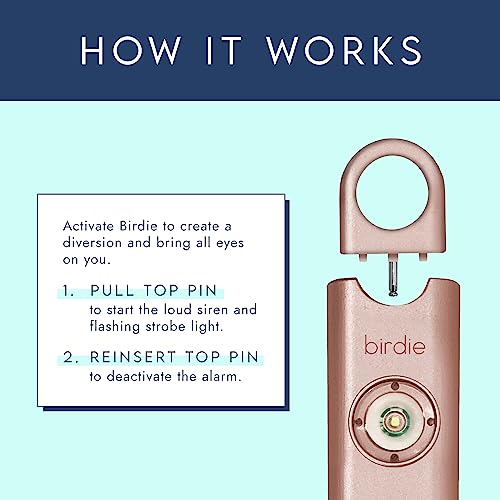 She’s Birdie–The Original Personal Safety Alarm for Women by Women–130dB Siren, Strobe Light and Key Chain in 7 Pop Colors (Metallic Rose)