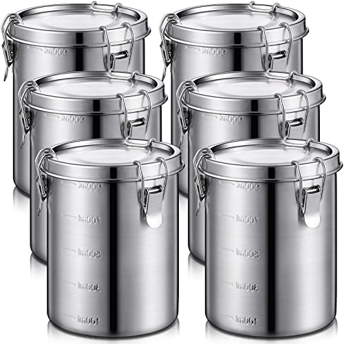 Zopeal 6 Pack 34 Oz Stainless Steel Canisters Set Stainless Steel Airtight Food Storage Containers Metal Containers with Lids Sealed for Tea Coffee Sugar Flour Baking Pantry Kitchen Counter (34 oz)