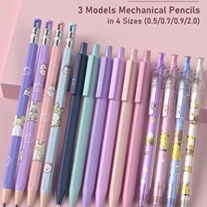 Nicpro 47PCS Aesthetic School Supplies in Big Capacity Pen Case, Cute Pastel Mechanical Pencils 0.5, 0.7, 0.9 & 2mm Lead Holder with 25 Tube Lead Refills 4B 2B HB 2H Color, Erasers for Student Writing