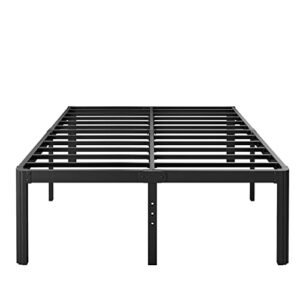 hunlostten 18in full size bed frame no box spring needed, heavy duty metal platform bed frame full with round corners, easy assembly, noise free, black