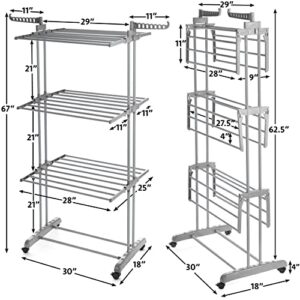 Luxe Laundry Premium Clothes Drying Rack - 4-Tier Foldable Stainless Steel & Collapsible Drying Rack - Free Standing & Easy to Assemble Indoor Laundry Drying Rack for Garments and Clothing, Gray/Gray