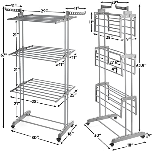 Luxe Laundry Premium Clothes Drying Rack - 4-Tier Foldable Stainless Steel & Collapsible Drying Rack - Free Standing & Easy to Assemble Indoor Laundry Drying Rack for Garments and Clothing, Gray/Gray