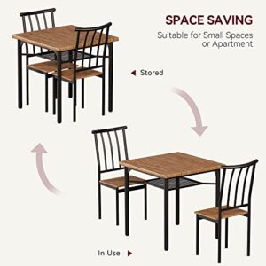 IDEALHOUSE Dining Table Set, Kitchen Table and Chairs for 2 with Wine Rack, 3 Piece Metal and Wood Square Dining Room Table Set for Small Space, Apartment, Rustic Brown