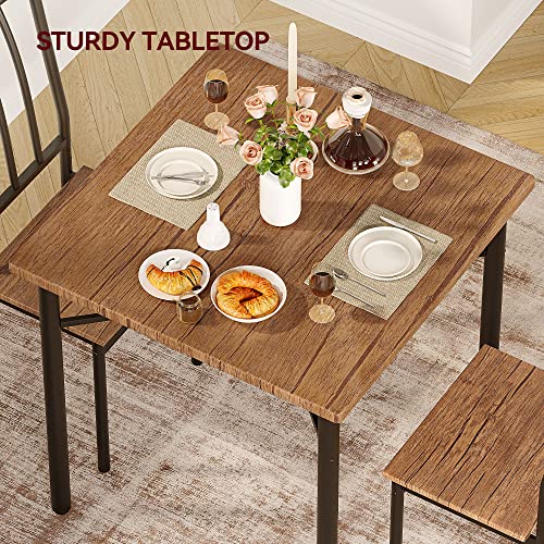 IDEALHOUSE Dining Table Set, Kitchen Table and Chairs for 2 with Wine Rack, 3 Piece Metal and Wood Square Dining Room Table Set for Small Space, Apartment, Rustic Brown