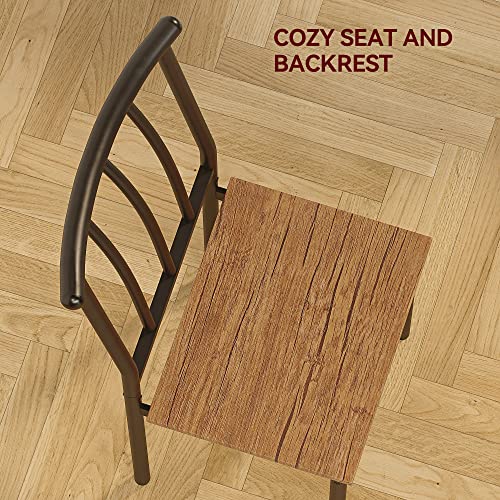 IDEALHOUSE Dining Table Set, Kitchen Table and Chairs for 2 with Wine Rack, 3 Piece Metal and Wood Square Dining Room Table Set for Small Space, Apartment, Rustic Brown