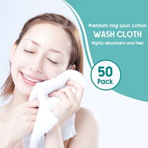 Wash Cloths Bulk White Face Cloths Cotton Washcloths Set Hand Towels Absorbent for Bathroom Soft Cleaning Rags for Bath Body Spa Gym Kitchen Dish, 12 x 12 Inches (50 Pieces)