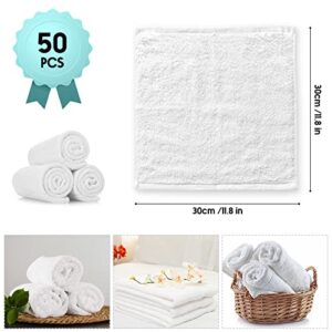 Wash Cloths Bulk White Face Cloths Cotton Washcloths Set Hand Towels Absorbent for Bathroom Soft Cleaning Rags for Bath Body Spa Gym Kitchen Dish, 12 x 12 Inches (50 Pieces)