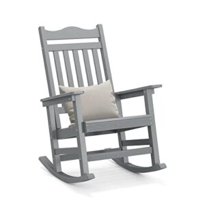 dwvo patio rocking chair, all-weather resistant outdoor indoor polyethylene patio rocker chair with cushion, comfortable and easy to maintain rocker for balcony, backyard and living room(gray)