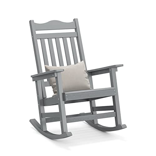 DWVO Patio Rocking Chair, All-Weather Resistant Outdoor Indoor Polyethylene Patio Rocker Chair with Cushion, Comfortable and Easy to Maintain Rocker for Balcony, Backyard and Living Room(Gray)