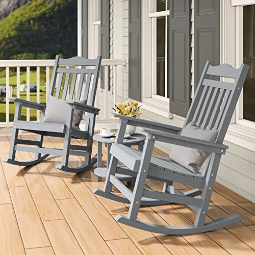 DWVO Patio Rocking Chair, All-Weather Resistant Outdoor Indoor Polyethylene Patio Rocker Chair with Cushion, Comfortable and Easy to Maintain Rocker for Balcony, Backyard and Living Room(Gray)