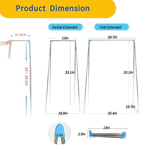 Portable Travel Garment Rack, Upgraded Easy Folding Mini Drying Clothes Rack, Retractable Drying Rack for Laundry, Travel, Camping, Hotel, Dance + 4 Folding Coat Hangers + 4 Clothespins (Compact)