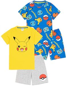 pokemon boys 2 pack pyjamas kids pikachu bulbasaur charmander squirtle t-shirts shorts set sleepwear multicolor