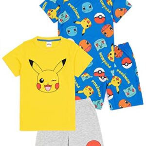 Pokemon Boys 2 Pack Pyjamas Kids Pikachu Bulbasaur Charmander Squirtle T-Shirts Shorts Set Sleepwear Multicolor