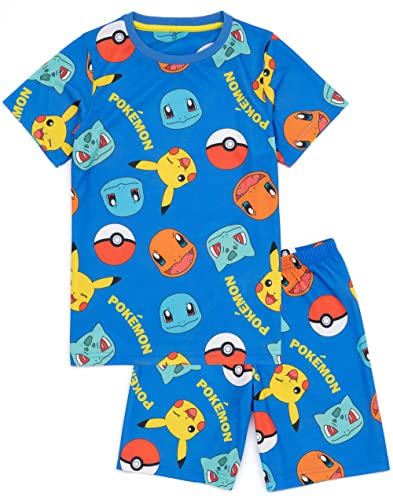 Pokemon Boys 2 Pack Pyjamas Kids Pikachu Bulbasaur Charmander Squirtle T-Shirts Shorts Set Sleepwear Multicolor