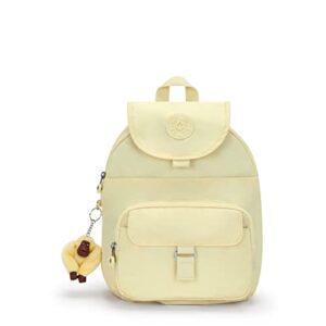 kipling women's queenie, adjustable backpack straps, monkey keychain, key clasp, top carry handle, lemon glaze, 10''l x 13.25''h x 6.25''d