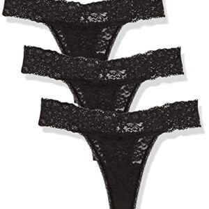 Maidenform Underwear Pack, All-Over Lace Thong Panties for Women, 3-Pack, Black/Black/Black