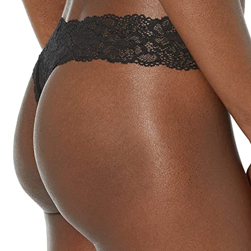 Maidenform Underwear Pack, All-Over Lace Thong Panties for Women, 3-Pack, Black/Black/Black