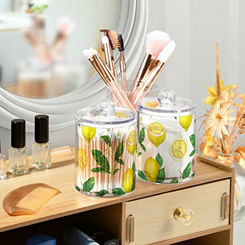 SUABO Plastic Jars with Lids,Fresh Yellow Lemon on White Bulk Pack Storage Containers Wide Mouth Airtight Canister Jar for Kitchen Bathroom Farmhouse Makeup Countertop Household,Set 4