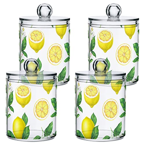 SUABO Plastic Jars with Lids,Fresh Yellow Lemon on White Bulk Pack Storage Containers Wide Mouth Airtight Canister Jar for Kitchen Bathroom Farmhouse Makeup Countertop Household,Set 4