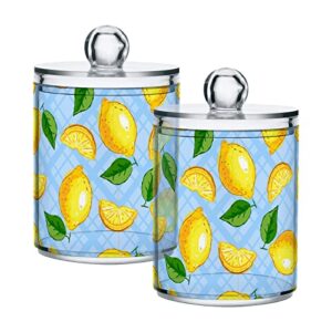plastic jars with lids,yellow lemons blue checkered bulk pack storage containers wide mouth airtight canister jar for kitchen bathroom farmhouse makeup countertop household,set 2