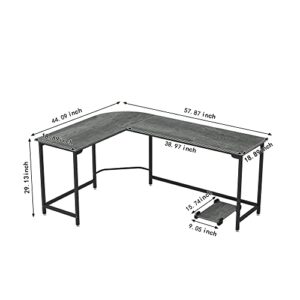 HOBINCHE 58 Inch L-Shaped Corner Computer Desk, Home Office Desk, Large Space Gaming Desk, Studying Writing Table Workstation, Gray