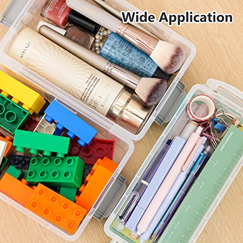 LABUK 5 Pack Plastic Pencil Boxes, Mixed Size Storage Boxes with Lids Stackable Clear Organizer Containers for Stationery Toys Crafts Storage, School Office Supplies