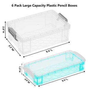 LABUK 5 Pack Plastic Pencil Boxes, Mixed Size Storage Boxes with Lids Stackable Clear Organizer Containers for Stationery Toys Crafts Storage, School Office Supplies