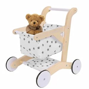 wooden baby walker - shopping cart activity walker for boys and girls, stand & learn push walker for toddlers 1-3 years old