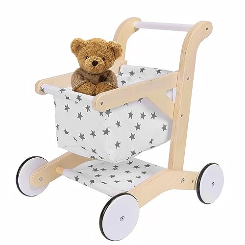 Wooden Baby Walker - Shopping Cart Activity Walker for Boys and Girls, Stand & Learn Push Walker for Toddlers 1-3 Years Old