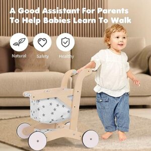 Wooden Baby Walker - Shopping Cart Activity Walker for Boys and Girls, Stand & Learn Push Walker for Toddlers 1-3 Years Old