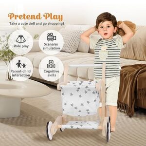 Wooden Baby Walker - Shopping Cart Activity Walker for Boys and Girls, Stand & Learn Push Walker for Toddlers 1-3 Years Old