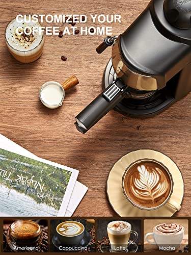 Ihomekee Espresso Machine, 3.5Bar Espresso and Cappuccino Machine with Preheating Function, 4 Cup Coffee Maker with Milk Frothing Function and Steam Wand (Black)