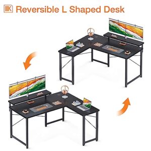 ODK L Shaped Desk with Monitor Stand, 53 inch Reversible Computer Desk, Corner Desk Home Office Desk, Writing Desk Gaming Desk, Black