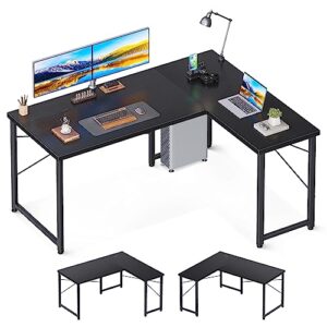 odk l shaped desk, computer corner desk, gaming desk, home office writing desk, modern wooden workstation desk, easy to assemble, 53 inch, black