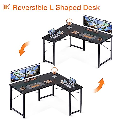 ODK L Shaped Desk, Computer Corner Desk, Gaming Desk, Home Office Writing Desk, Modern Wooden Workstation Desk, Easy to Assemble, 53 Inch, Black