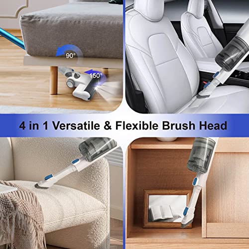 CARFARM Cordless Vacuum Cleaner, Stick Vacuum Cleaner, Handheld Vacuum Cleaner, 60 min Long Runtime Lightweight Stick Vacuum with Crevice Tool, Dusting Brush for Home, Carpet, Hardwood Floor (Blue)