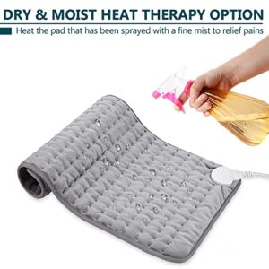 Electric Heat Pad for Back Pain and Cramps Relax - Electric Heat Pad with 6 Heat Settings (Silver Gray, 24''×12‘’)