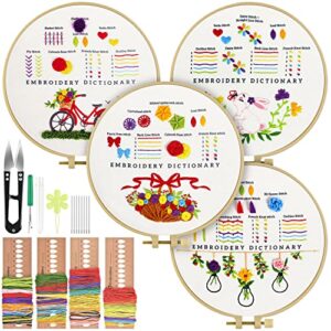 tindtop embroidery kit for beginners, 4 pack cross stitch practice kits for beginners include embroidery cloth hoops threads for craft lover hand stitch with embroidery skill techniques