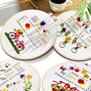 TINDTOP Embroidery Kit for Beginners, 4 Pack Cross Stitch Practice Kits for Beginners Include Embroidery Cloth Hoops Threads for Craft Lover Hand Stitch with Embroidery Skill Techniques