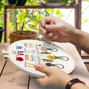 TINDTOP Embroidery Kit for Beginners, 4 Pack Cross Stitch Practice Kits for Beginners Include Embroidery Cloth Hoops Threads for Craft Lover Hand Stitch with Embroidery Skill Techniques