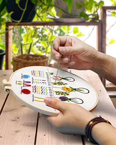 TINDTOP Embroidery Kit for Beginners, 4 Pack Cross Stitch Practice Kits for Beginners Include Embroidery Cloth Hoops Threads for Craft Lover Hand Stitch with Embroidery Skill Techniques