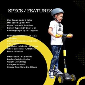 KIMI Yellow 3 Wheel Electric Scooter for Kids, Adjustable Height Folding Scooter w LED Wheel Lights & Thumb Throttle,Toddler Kids Electric Scooter 5mph Max Speed 10 Mile Range,Foldable Scooter Age 3-9