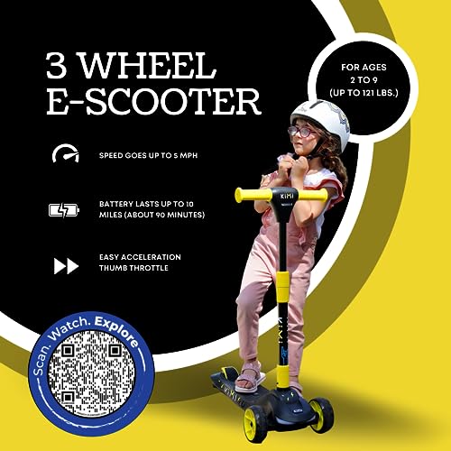 KIMI Yellow 3 Wheel Electric Scooter for Kids, Adjustable Height Folding Scooter w LED Wheel Lights & Thumb Throttle,Toddler Kids Electric Scooter 5mph Max Speed 10 Mile Range,Foldable Scooter Age 3-9