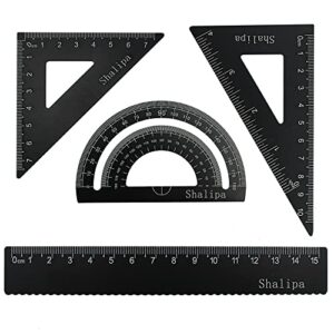 shalipa triangle ruler four-piece set aluminum alloy geometric protractor mathematical triangle ruler set student stationery (black)