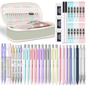 nicpro 46pcs aesthetic school supplies with big capacity pen case, 26pcs cute pastel mechanical pencils 0.5 mm & 0.7 mm with 12 tube hb lead refills, erasers,eraser refills for student writing drawing