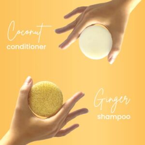 Muun Shampoo Bars and Conditioner Set 3 - Ginger & Coconut - Hair Growth, Anti Hair Loss, Hair Regrowth, pH Balanced- Solid Soap Easy for Travel - Sulfate & Silicone Free